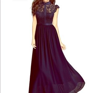 Glamorous navy blue lace top gown